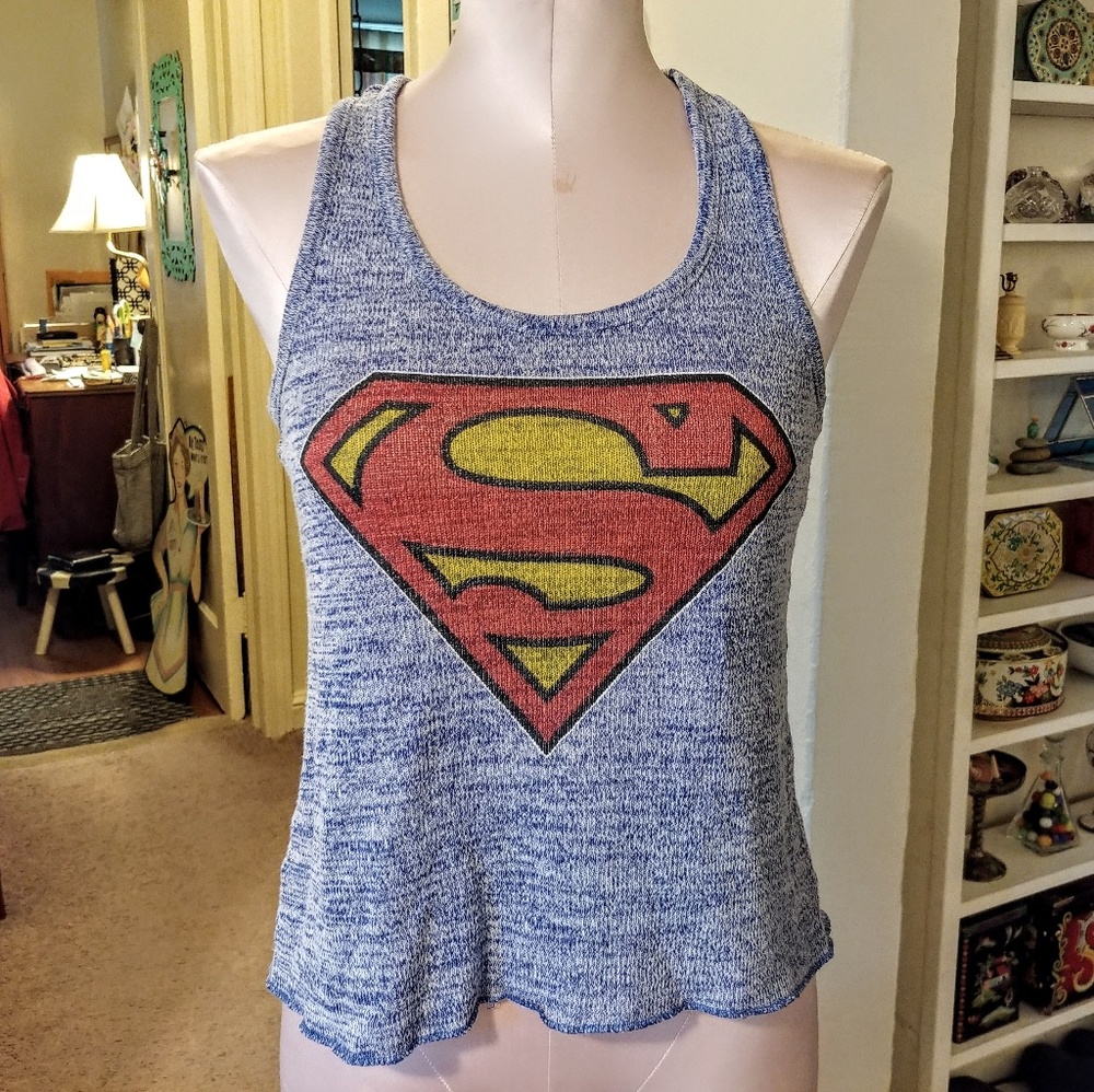 Racer Back Tank Top Superman Emblem Super Girl Super Woman